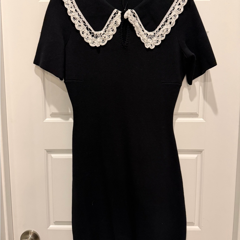 Maje Black Dress with White Lace Collar